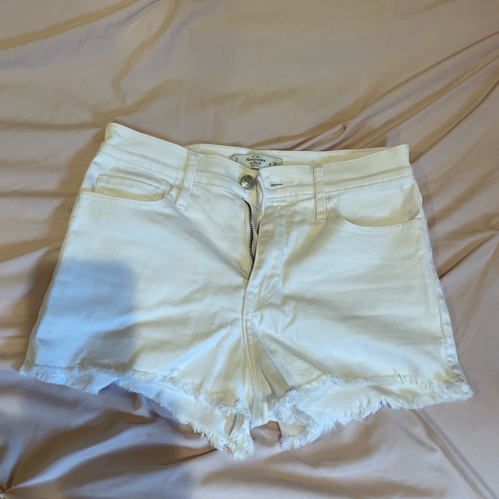 Abercrombie & Fitch White Jean Shorts Distressed Hem